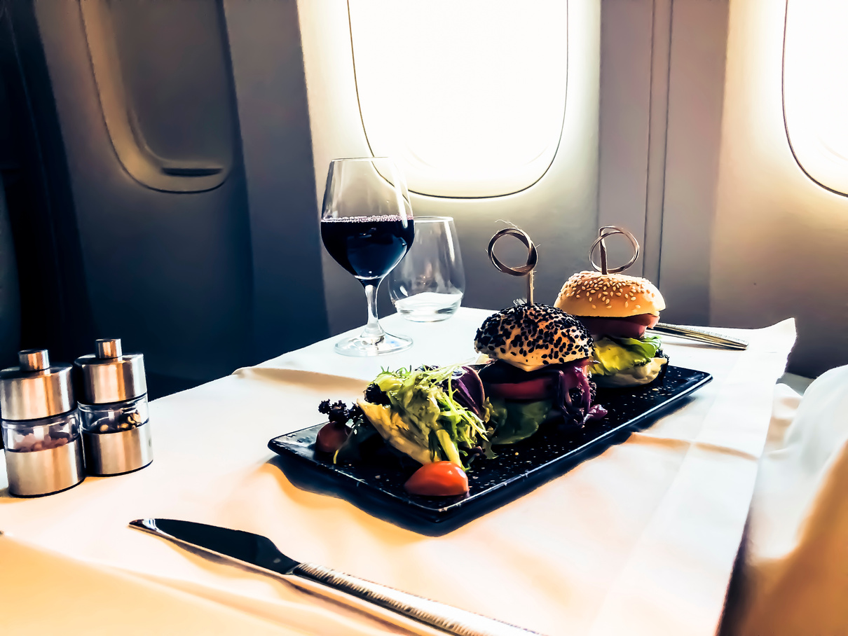 First class air travel luxury meal service